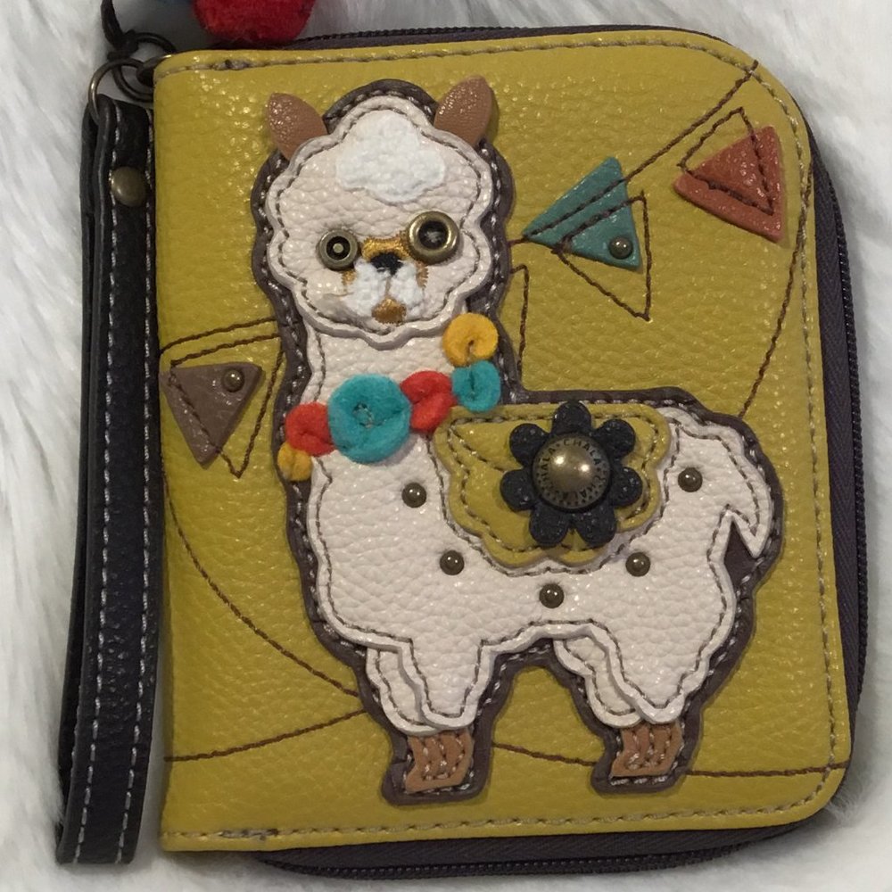 NWOT CHALA Llama Wristlet Wallet Leather 3D Art